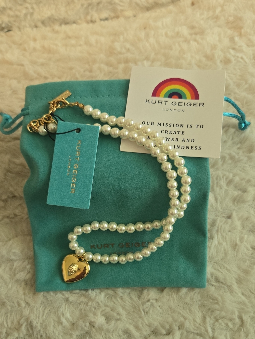 Kurt Geiger Pearl Necklace with Gold Heart Pendant
